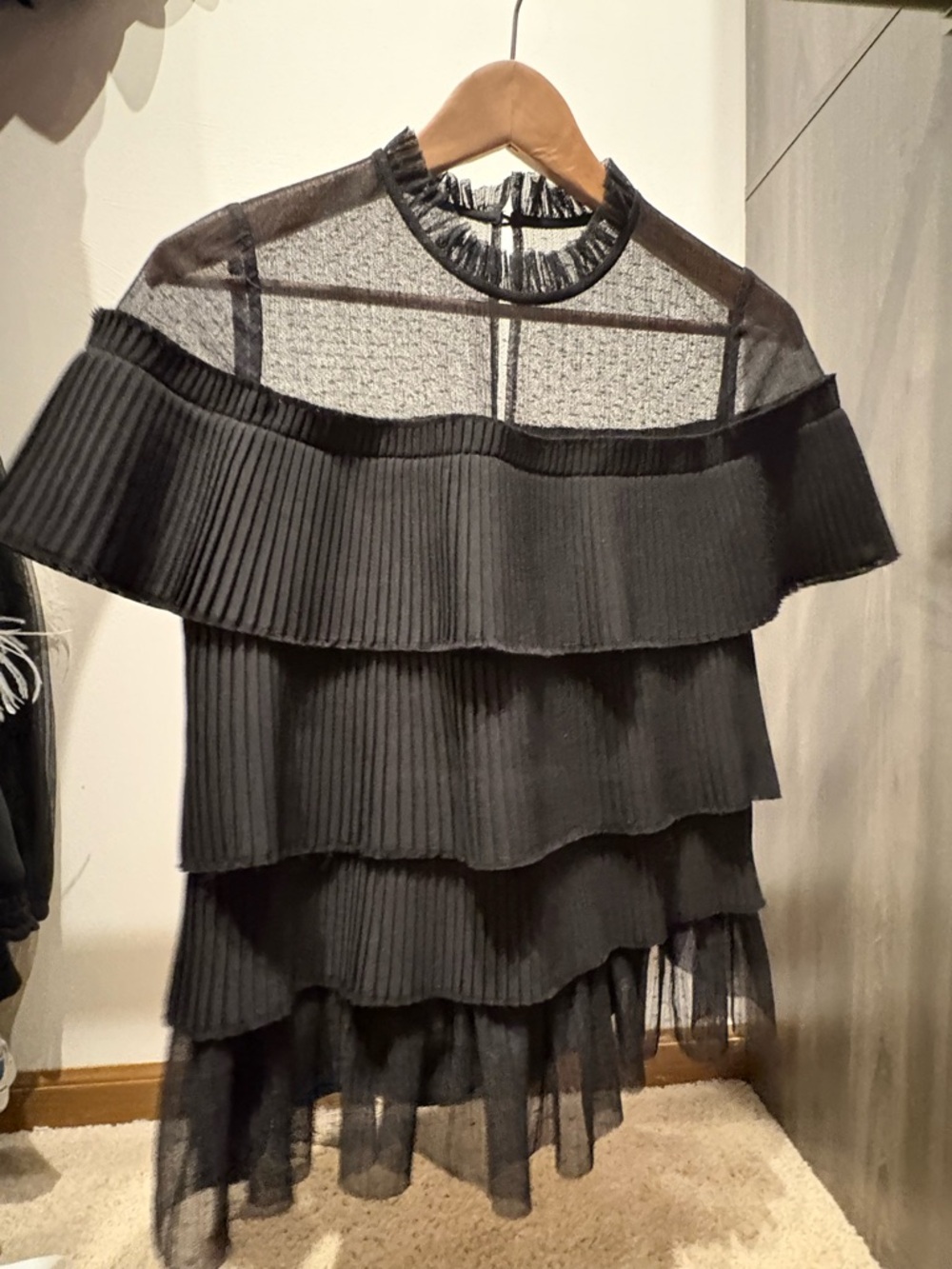 Alexis Black Ruffle Tiered Sheer Blouse